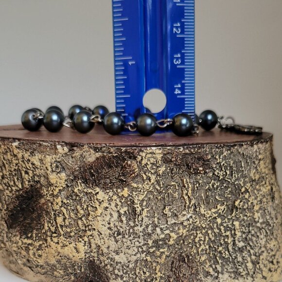 Religious Faith Rosary Style Dark Blue Gray Beaded Ornate Cross Charm Bracelet‎ - Picture 7 of 8